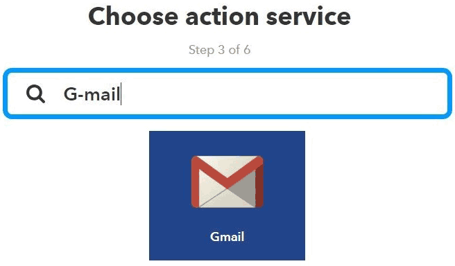 Choose Gmail as action service on your IFTT server