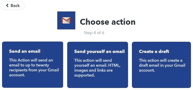 Choose action for gmail on your IFTT server