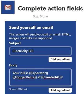 Complete action field for gmail 