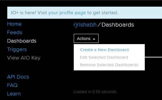 Create new Dashboard in your Adafruit Account