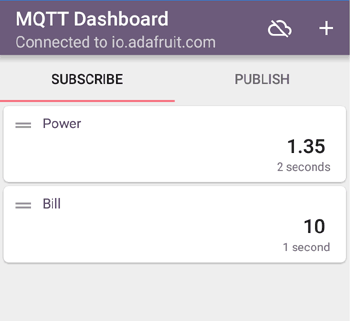 Displaying Bill and Power on MQTT Dashboard app