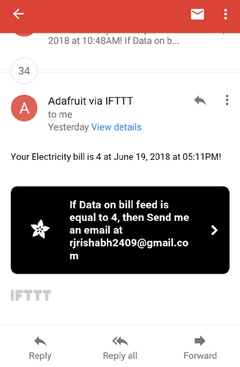 Mail Received on Gmail from IFTT server