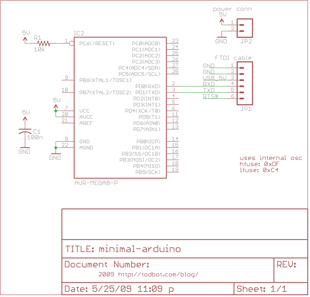 Minimal Arduino with ATmega8 schematic 