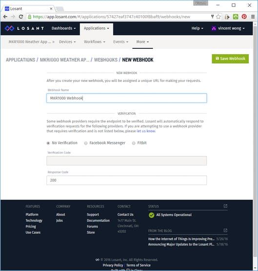 create mkr1000 webhook