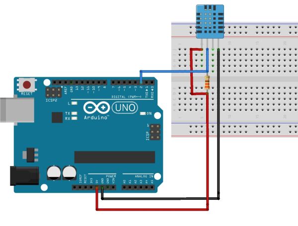  DHT 11 connected to Arduino UNO.
