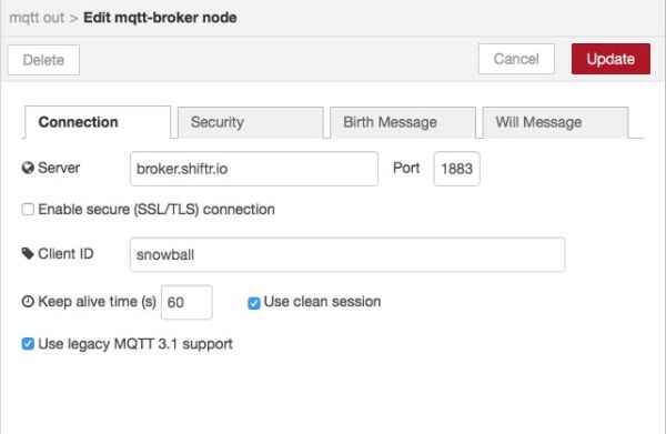 Edit screen of the MQTT connection
